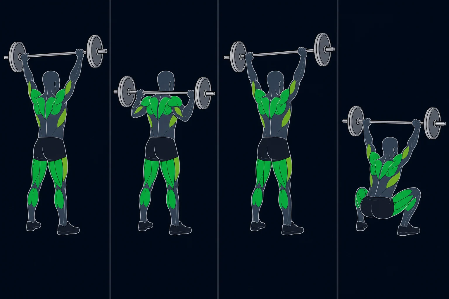 Overhead Squat - Over Hodet Knebøy: Snatch-grip press to squat